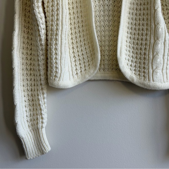 Skiva Cream Cable Knit Cropped Open Cardigan Sweater Medium Fits Small - Picture 4 of 5